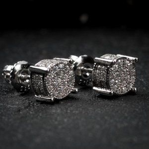 4 Prong Set Iced Sterling Silver Bullet Earrings